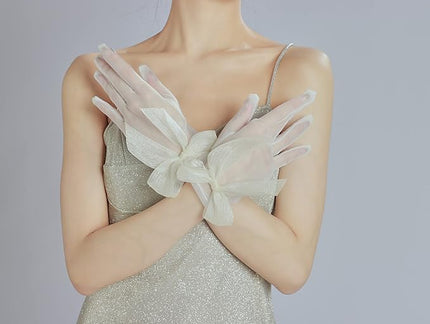 Sahabowi Satin Gloves Formal Bridal Banquet Party Wedding Opera Solid Colorful Mitten For Women