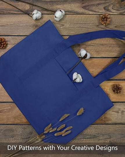 TOPDesign 1-Pack Canvas Tote Bag with an External Pocket, Reusable Grocery Shopping Bag, Top Zipper Closure, Daily Essentials (Blue)