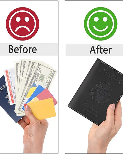 Shvigel Genuine Leather Passport Cover – Passport Holder for Men & Women – Crazy Horse Leather Travel Wallet Black