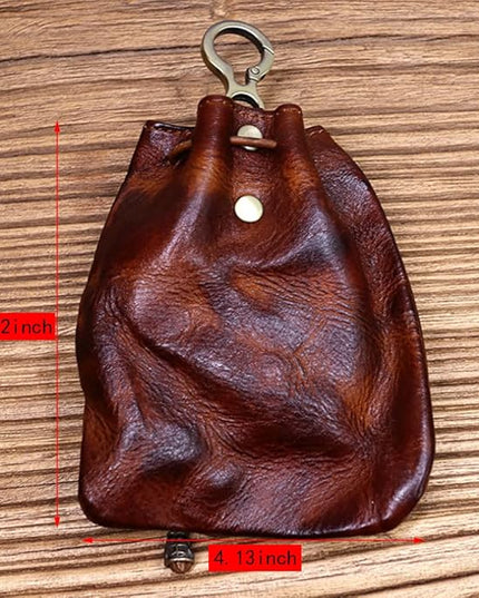 Wugebud 1 Pcs Leather Mini Medieval Pouch Keychain, Coin Organizer, Change Holder, Leather Drawstring Pouch for Men & Women