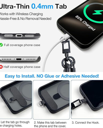 Phone Lanyard Crossbody, 3-in-1 Neck Strap& Wrist Strap, Adjustable Anti-Theft Lanyard with 2 Phone Tether Tabs, Universal Cell Phone Strap for iPhone 17 Pro Max,Travel Essential,Black