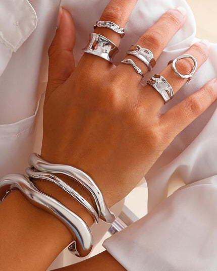 Chunky Rings for Women Adjustable Thick Rings Set Trendy Statement Stackable Ring for Women Chunky Jewlery Irregular Dome Flower Finger Knkuckle Thumb Ring