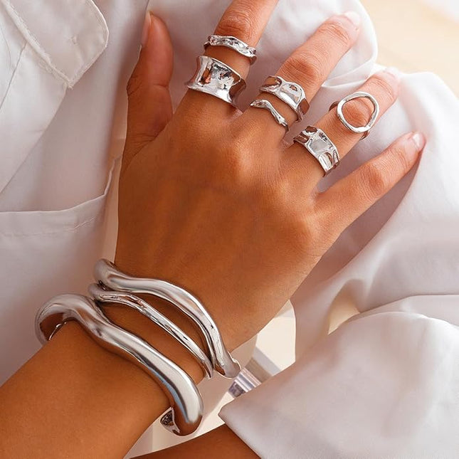 Chunky Rings for Women Adjustable Thick Rings Set Trendy Statement Stackable Ring for Women Chunky Jewlery Irregular Dome Flower Finger Knkuckle Thumb Ring