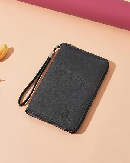 Family Passport Holder Wallet RFID Blocking Zippered Passport Wallet,Women and Men Travel Wallet Ladies Passport Cover