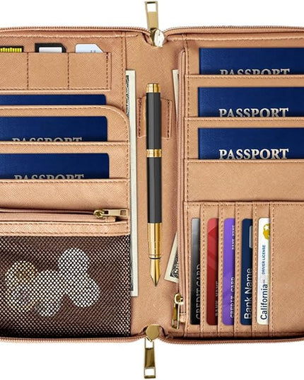 Family Passport Holder Wallet RFID Blocking Document Organizer PU Leather Mulit-purpose Travel Wallets Credit Cards Holder for Women Men, Light Leopard