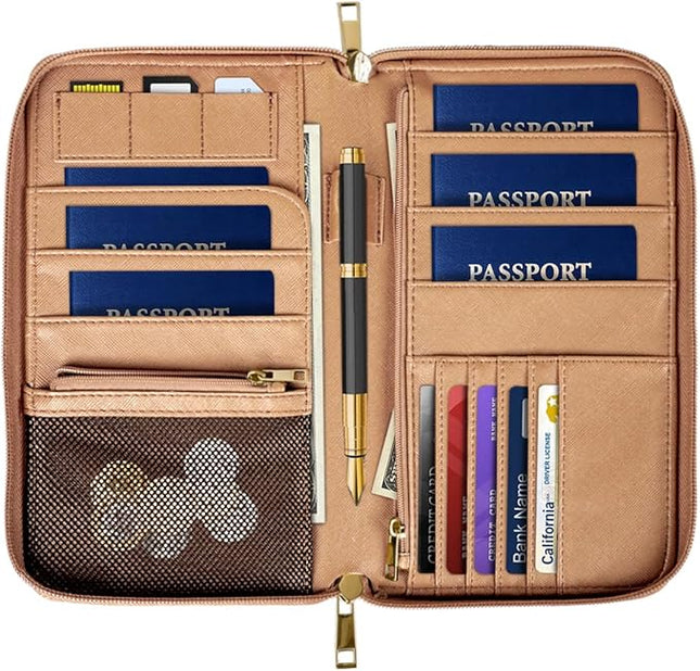 Family Passport Holder Wallet RFID Blocking Document Organizer PU Leather Mulit-purpose Travel Wallets Credit Cards Holder for Women Men, Light Leopard