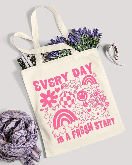 AUSVKAI Canvas Tote Bag Aesthetic for Women, Cute Cloth Cotton Bags for College Shopping Beach Grocery and Trendy Gifts