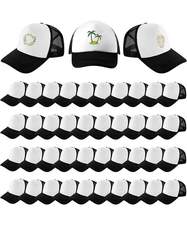 Hercicy 40 Pack Sublimation Blank Trucker Hat Bulk Baseball Cap Adjustable Mesh Unisex Polyester Hat Heat Transfer