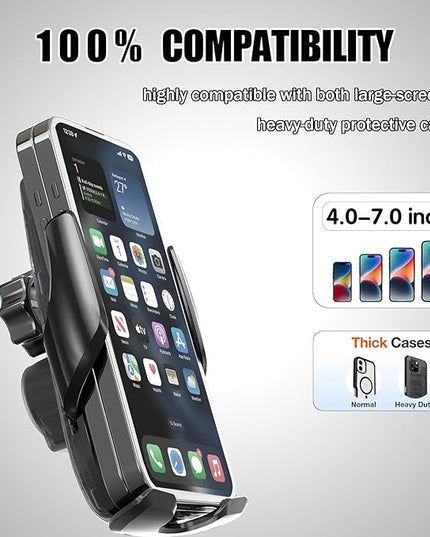 15W Fast Wireless Car Charger, Auto-Clamping Black Car Phone Holder with Strong Suction Cup,360°Adjustable Dashboard/Windshield Mount for iPhone17-11&Samsung S Series Essential Car Accessories