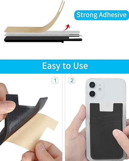 SS Card Holder for Phone Case - Silcone Stick On Credit Card Phone Wallet for Men & Women, Ultra-Thin & Portable, Compatible with iPhone/Android/Samsung Galaxy, Holds Cards & Cash, Hands-Free (6 pack)