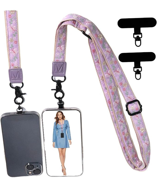 Adjustable Lanyard for Phone, Camera, Name Tags, ID card, Keychain and Wristlet Straps with 2 phone pads(Black)
