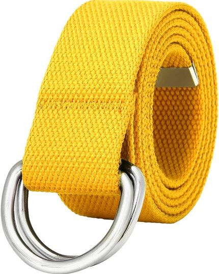 Falari Canvas Web Belt Metal Double D Ring Buckle for Men Women Casual Cloth Military Style Belt 1 1/2" Wide