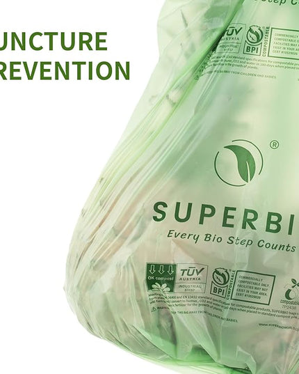 SUPERBIO 3 Gallon Compostable Food Waste Bags, 80 Count, Food Scrap Bags with Handles, ASTM D6400, BPI and OK compost INDUSTRIAL