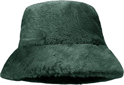 Women Plush Fluffy Bucket Hat Warm Lining Winter Faux Fur Cozy Wide Brim Winter