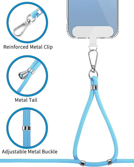 CACOE Phone Lanyard 2 Pcs-1 Pcs Adjustable Neck Strap, 1 Pcs Wrist Strap, 2 Pads, Universal Crossbody Multifuctional Cell Phone Lanyards Compatible with Most Smartphones(Light Blue)