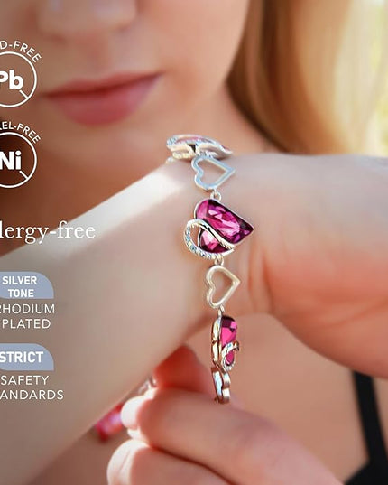 Leafael Infinity Love Heart Link Bracelets, Birthstone or Healing Stone Crystal Bracelet for Women, Silver Tone Jewelry Gifts for Her, 7-inch Chain and 2-inch Extender