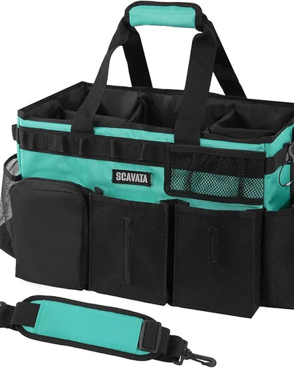 Wearable Cleaning Caddy Bag, Cleaning Caddy Supplies Organizer with Handle & Shoulder Straps for Housekeepers, Under Sink & Car Cleaning Tool Organizers with 4 Foldable Divider (Lake Blue)