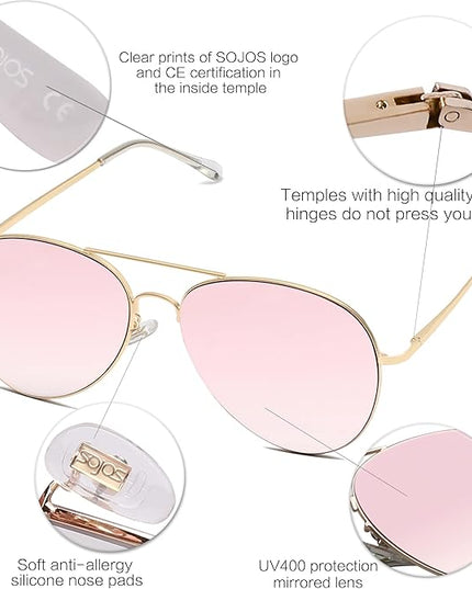 SOJOS Classic Aviator Sunglasses for Women Men Metal Frame Spring Hinges SJ1030