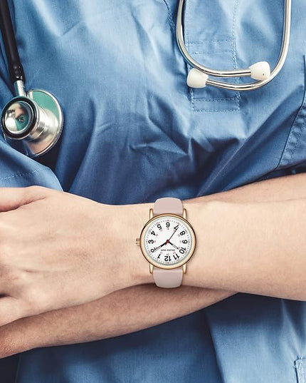 GOLDEN HOUR Waterproof Nurse Watch for Medical Professionals, Students Women Men - Military Time Luminouse Easy Read Dial, 24 Hour with Second Hand, Colorful Silicone Band