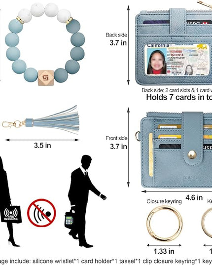 COOLANS Silicone Bracelet Wristlet Wallet Credit Card Holder RFID,ID Window,Key Ring Tassel,Slim Wallet Women Keychain Purse