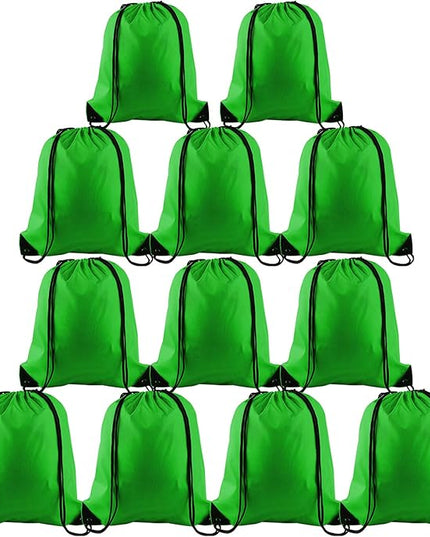 KUUQA 12 Pcs Drawstring Backpack Bags String Backpack Bulk Sport Gym Sack Bags for Traveling and Storage (Dark Green)