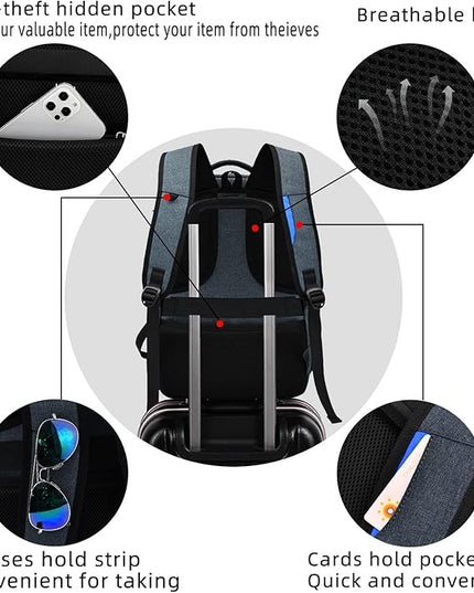 DUSLANG 17 Inch Travel Laptop Backpack Water Resistant College Backpack for Men Laptop Bag with USB Charging Port,Dark Grey