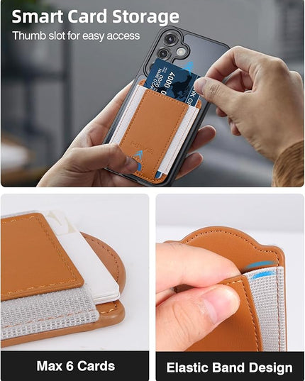 HiWe for MagSafe Wallet for Galaxy S25/S24 Series with Magnetic Case and iPhone 17/16/15/14/13/12 Series, No Case, 6 Cards Holder, RFID Leather Slim, Brown