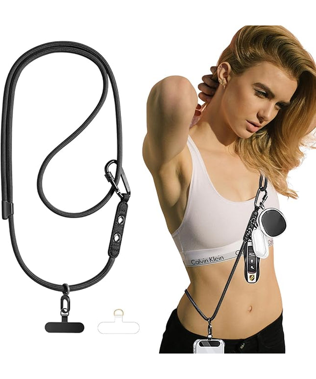 Phone Lanyard Phone Strap Crossbody with Hanging Loops 2 Tabs Adjustable Anti Theft for iPhone 17 Pro Max 16 All Phones Skin-Friendly Universal Cell Phone Neck Lanyard for Daily Outdoor Black