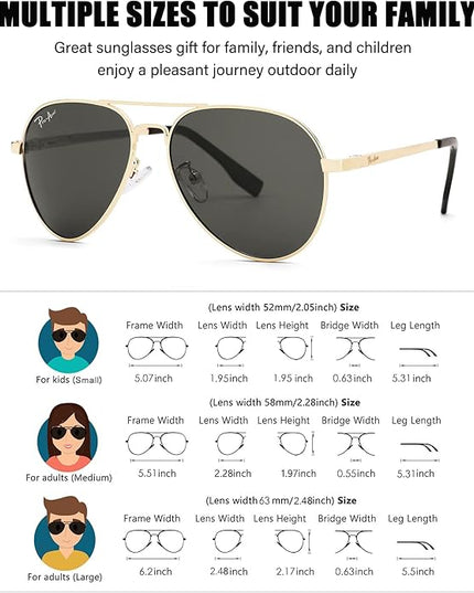 Pro Acme Classic Polarized Aviator Sunglasses 100% UV Protection, 52mm 58mm 63mm
