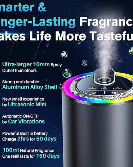Smart Car Air Freshener Diffuser with Starry Sky Projection, 50ml Perfume Car Diffuser, 6 Months Long-Lasting Fragrance, RGB Music-Sync Lights, Intelligent Auto On/Off, 3 Modes, Ocean
