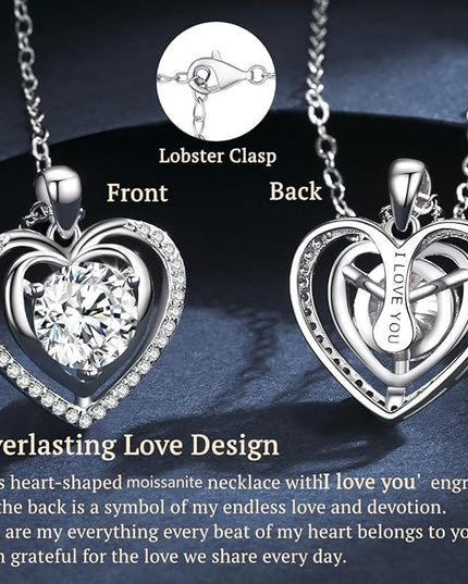 Heart Pendant Gold Necklace for Women Moissanite Lab-Created Gem I Love You Wedding Anniversary Birthday Christmas Valentine Engagements Mothers Day Jewelry for Wife Her Girlfriend Mom Daughter