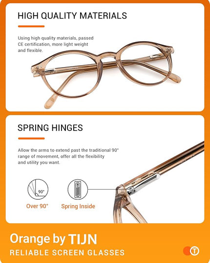 TIJN Blue Light Blocking Glasses Men Women Vintage Thick Round Rim Frame Eyeglasses