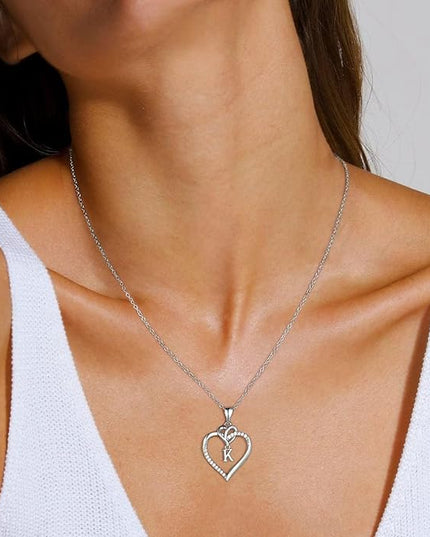 STORUP Christmas Gifts for Women Teen Girls - Heart Initial Necklaces for Women Girls, 14K-Gold-Plated Cubic Zirconia Initial A-Z Pendant Dainty Heart Necklaces for Teen Girl Jewelry Birthday Gifts