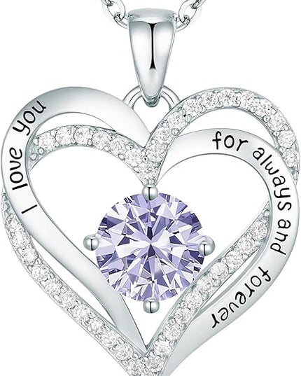 CDE Forever Love Heart Necklaces for Women, Wedding Anniversary, Birthday Mothers Day Christmas Day Gifts for Mom, Mother, Wife, friend, S925 Silver Jewelry with Birthstone Pendant