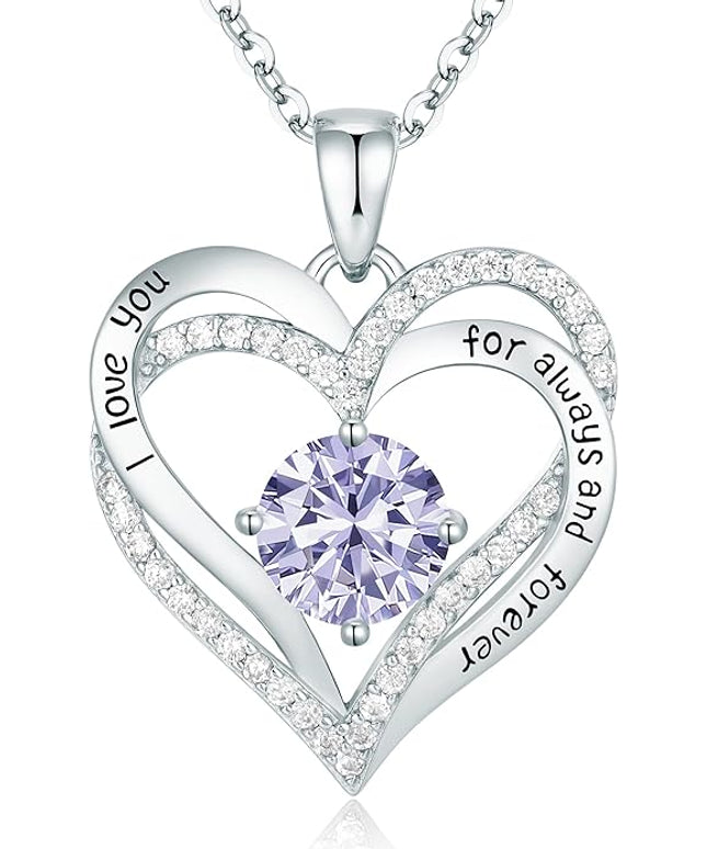 CDE Forever Love Heart Necklaces for Women, Wedding Anniversary, Birthday Mothers Day Christmas Day Gifts for Mom, Mother, Wife, friend, S925 Silver Jewelry with Birthstone Pendant