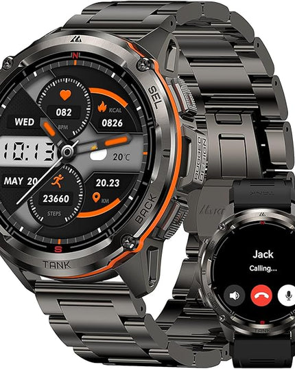 KOSPET Tank T3 Ultra GPS Smart Watch for Men-Pressure/Altitude/Compass, Extra-Large Battery, Stainless Steel Unibody Rugged Military Smartwatch Make/Answer Call, 5ATM Waterproof (2 Bands)
