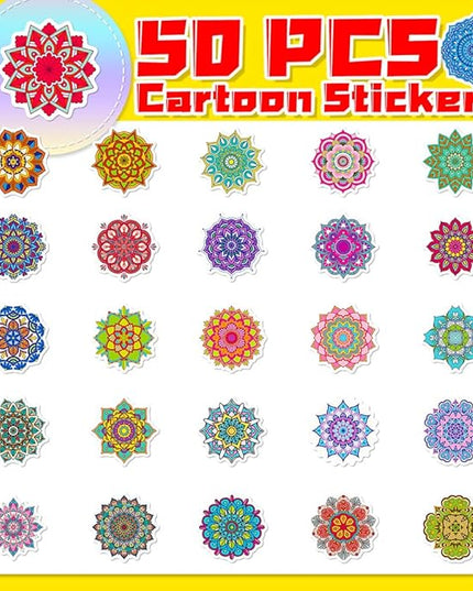 Colorful Mandala Vinyl Stickers, 50 PCS Waterproof Intricate Datura Pattern Decals for Laptops, Scrapbooking, Journals, Notebooks, Water Bottles, Suitcases, Phones & DIY Decor