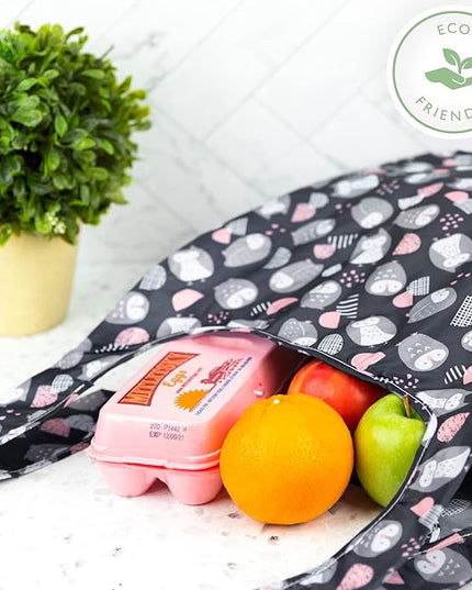 Masirs Reusable Grocery Bag (ANIMAL PATTERN | 6-PACK) - Reusable Ripstop Bags - Large, Strong Eco Friendly Bags - Foldable Shopping Bag - For Kitchen, Grocery & More - Packable Shopping Bag