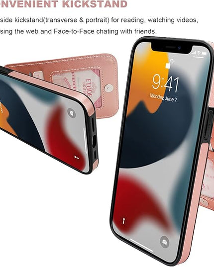 KIHUWEY Compatible with iPhone 13 Pro Max Case Wallet with Credit Card Holder, Premium Leather Magnetic Clasp Kickstand Heavy Duty Protective Cover for iPhone 13 Pro Max 6.7 Inch(Rose Gold)