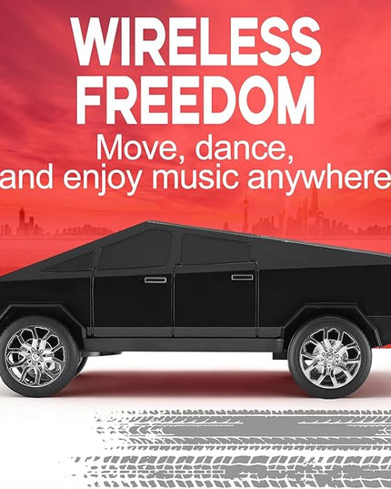 Futuristic Shapes Truck Bluetooth Speaker with LED Display Screen – TWS Stereo, FM Radio, USB/TF Playback, LED Headlights, Built-in Mic, Gift for Car Lovers, Model Collectors & Tech Fans (Black)