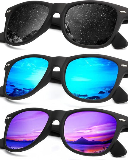 KALIYADI Polarized Sunglasses for Men and Women Matte Finish Sun glasses Color Mirror Lens UV Blocking (3 Pack)