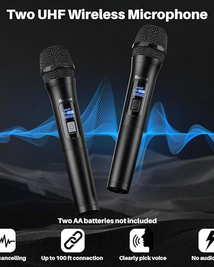 Karaoke Machine for Adults with 2 Wireless Microphones,Stereo Pairing Portable Bluetooth Speaker with Bass Adjustment,LED,Support FM/USB/AUX