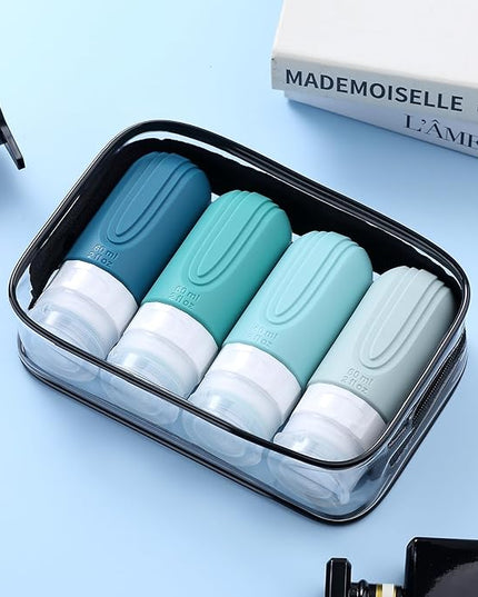 Travel Bottles for Toiletries, Tsa Approved 2oz Travel size Bottles, BPA Free Leak Proof Travels Toiletry Containers, Traveler Accessories with Toiletry Bag for Shampoo Liquid (4 Pack)