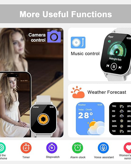 Smart Watch for Men Women, 1.85'' AMOLED HD Fitness Watch with 120+ Sports Modes, Bluetooth Call/Heart Rate/Sleep Monitor/Pedometer, Smartwatch for Android iOS, IP68 Waterproof, Silver