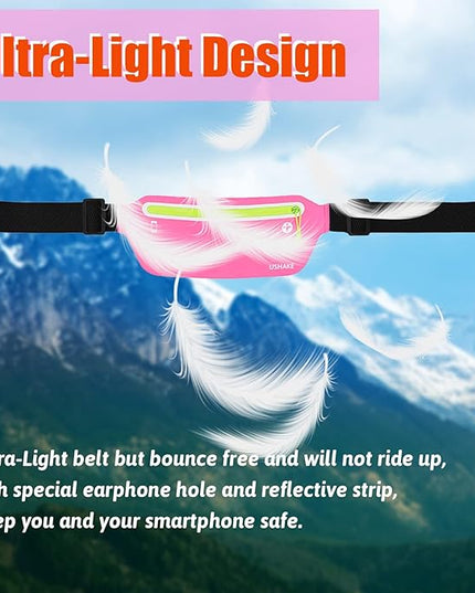 USHAKE Slim Running Belt, Ultra Light Bounce Free Waist Pouch Fitness Workout Belt Sport Waist Pack Exercise Waist Bag for Apple iPhone Samsung in Running Gym Marathon Cycling