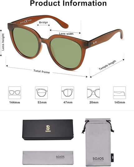 SOJOS Trendy Cat Eye Round Polarized Sunglasses for Women Fashion UV Protection Sunnies Sunglasses SJ2175