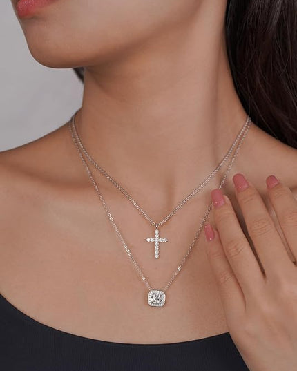 IMOLOVE Moissanite Solitaire Pendant Necklaces for Women Sterling Silver with 18K White Gold Plated 1-3 Carat D Color VVS1 Clarity Mossanite Jewelry for Women
