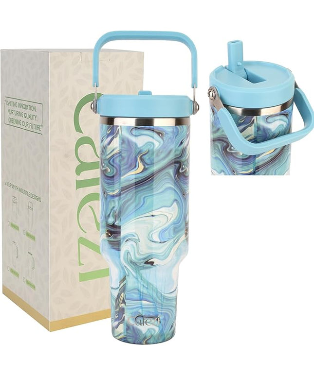 40 oz Insulated Tumbler with Top Handle and Flip Straw, Vacuum Insulated Stainless Steel Cup with Leak-Proof Lid, Sweat-Free, Fits Cup Holder, Keeps Ice Cold up to 30 Hours