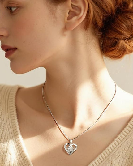 Moissanite Necklace for Women, Heart Pendant Engraved 'I Love You' Gifts for Wife, Valentine's Day Gift Anniversary Eternity Birthday Present Sterling Silver Jewelry for Her