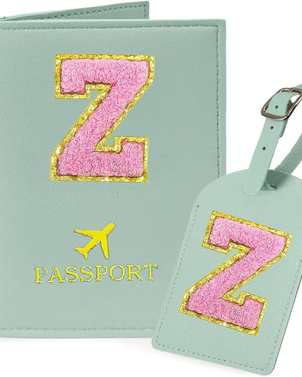 COSHAYSOO Initial Passport Cover Luggage Tag Set Passport Holder for Women Teen Girls Teal Letter Z
